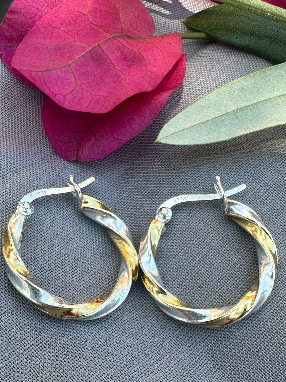 Sterling silver 925 Twisted Hoop Earrings - Gold & Silver